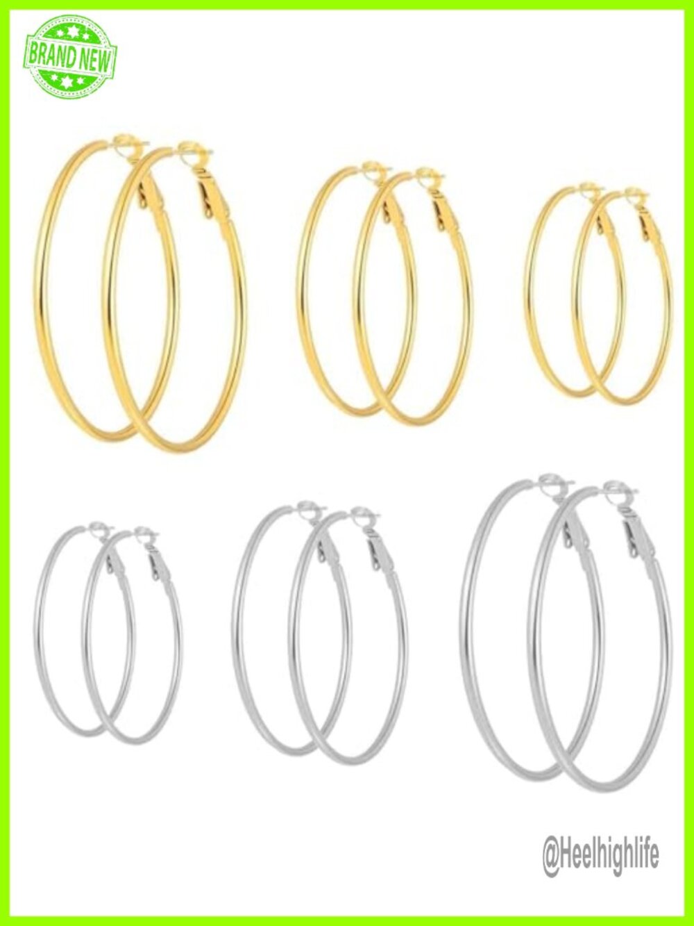Hypoallergenic Stainless Steel Hoop Earrings Set 6 Pairs